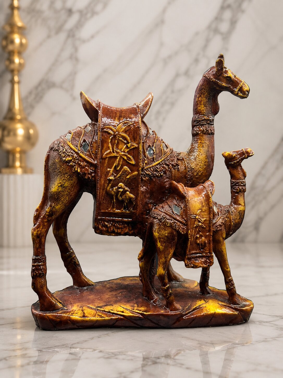 Gift Mantra Handicraft resin statue shown in a realistic home interior setting