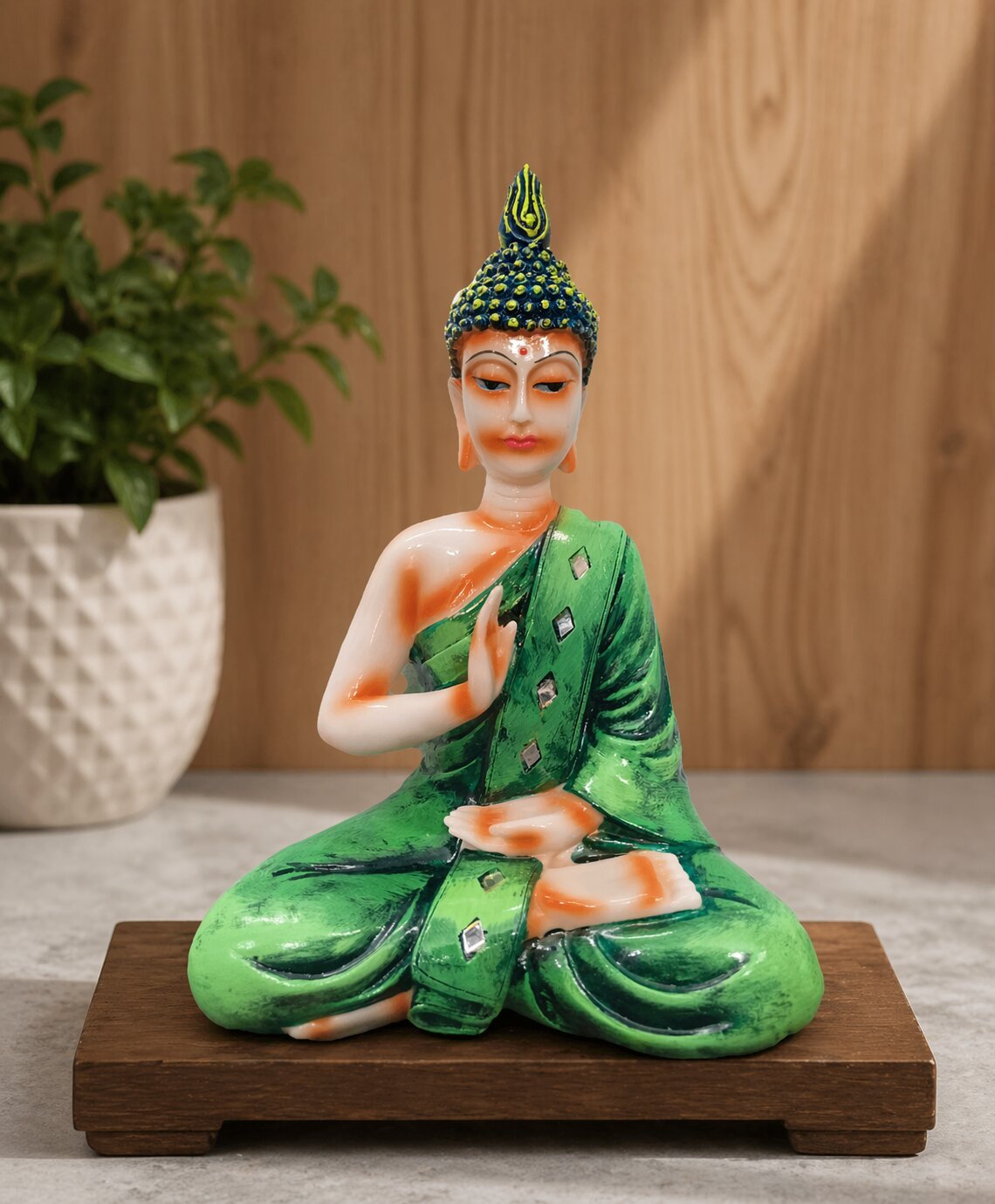 Gift Mantra Handicraft resin statue shown in a realistic home interior setting