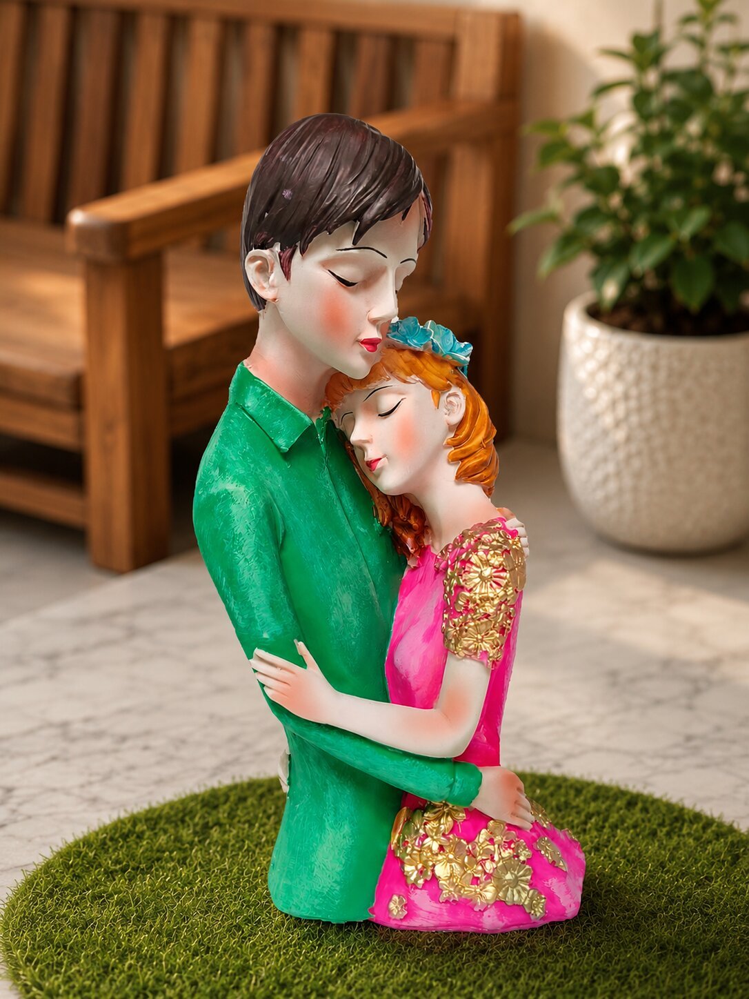 Gift Mantra Handicraft resin statue shown in a realistic home interior setting